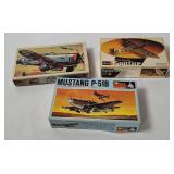 3 Warplane Model Kits 1/72 - Spitfire, Mustang