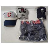 3 Mlb Indians Hats & 1 New Shirt Size X L