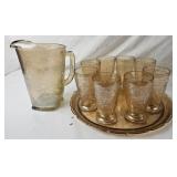 Vtg 10pc Carnival Glass Drink Set W/ Tray