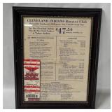 Framed Mlb Indians Booster Club Ad & Ticket