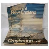 Vtg New England Greyhound Lithograph Poster