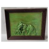Framed Bas Relief Elephant Art