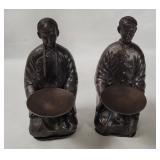 Pair Of Bronze Asian Figure Candle Holders
