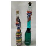 2 Vtg Stretched Glass Pepsi Bottles