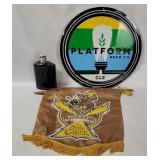 Flask, Platform Beer Sign, Mickey's Beer Banner