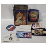 Pepsi Tin W/ Patches & Postcards