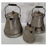 3 Vtg Aluminum Kettles