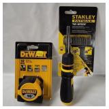 Stanley Ratchet Screwdriver & Dewalt Tape Measure