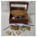 Vtg Ornate Painted Wood Box W/ Contents