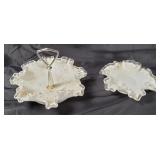 2 Vtg Milk Glass Ruffled Candy Dishes