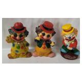 3 Vtg Plastic Clown Coin Banks