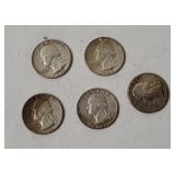 5 Washington Silver Quarters 1960's