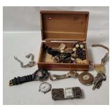 Wood Trinket Box W/ Assorted Watches