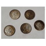 5 Washington Silver Quarters 1964