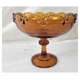 Vintage Amber Glass Pedestal Candy Dish