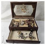 Jewelry Box W/ Costume Jewelry, Watches, Etc