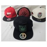 4 Assorted Hats - Nike, Fly, Skull, Pot Leaf