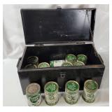 Vtg Metal Chest W/ Quaker State Oil Cans