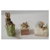 3 Beatrix Potter Figurines - Peter In Bed Etc.