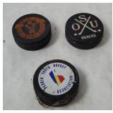 3 Hockey Pucks - Peoria, Compuware, Osu