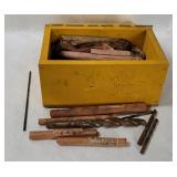 Wood Box Full Of Assorted Drill Bits