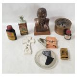 Vtg Items - Ashtrays, Jfk Bust, Wooden Egg Etc.