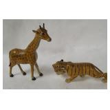 Vtg Wooden Tiger & Giraffe Figures