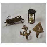 Brass Grasshopper, Hourglass, Wall Hooks