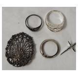 Sterling Rings, Brooch & Cross Pendant