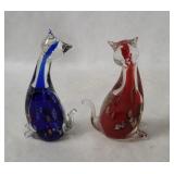 2 Art Glass Cat Figurines