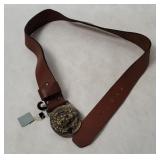 Leather Belt W/ Lion's Head Buckle