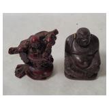 2 Small Carved Wood Buddha Figurines