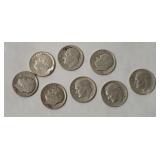 8 Roosevelt Silver Dimes 1940-50s