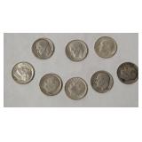 8 Roosevelt Silver Dimes 1940-60s