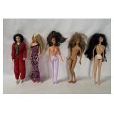 4 Assorted Barbie Dolls & Rosey