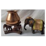 Carved Wood Elephant Dish & Fabric Stuffed Animal
