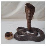 Wood Carved Cobra & Homemade Pottery Snake