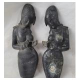 Pair Of 8' Metal African Women Wall Busts