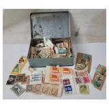 Metal Tin Full Of Vintage Stamps