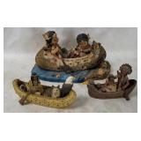 Native Indians In Canoes Resin Figurines