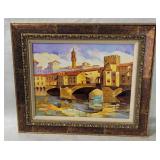 Framed Ponte Vecchio Bridge Painting