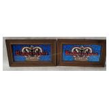 2 Vtg Framed Budweiser Beer Foil Signs
