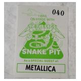 Metallica 1991-92 Snake Pit Pass