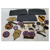 Vtg Military Hats, Patches, Pins & Buckle