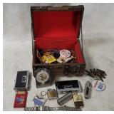 Trinket Chest W/ Lighters, Keys, Binoculars Etc.