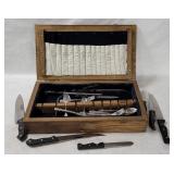 Flatware Wood Case W/ Kitchen Knives Etc.