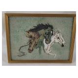 Vintage 3 Horse Gemstone Artwork 12x10