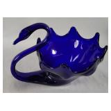 Cobalt Blue Art glass Swan Dish