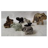 Carved Wood & Ceramic Elephant Figurines