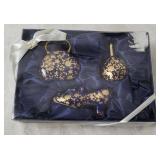 3pc Blue Floral Porcelain Set - Shoe, Purse, Etc